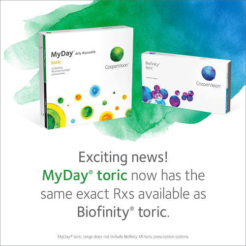 Exciting news! MyDay toric now has the same exact RXs available as Biofinity toric.