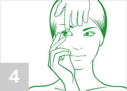 Step 4: With your dominant hand, use your middle finger to pull your lower eyelid down.